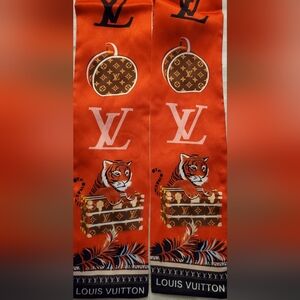 Bag Twilly, Pink And Red Silk Scarf with Tiger Design